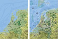 The map of the Netherlands in 2020 (left) and the future scenario of the Netherlands in 2120 (right)